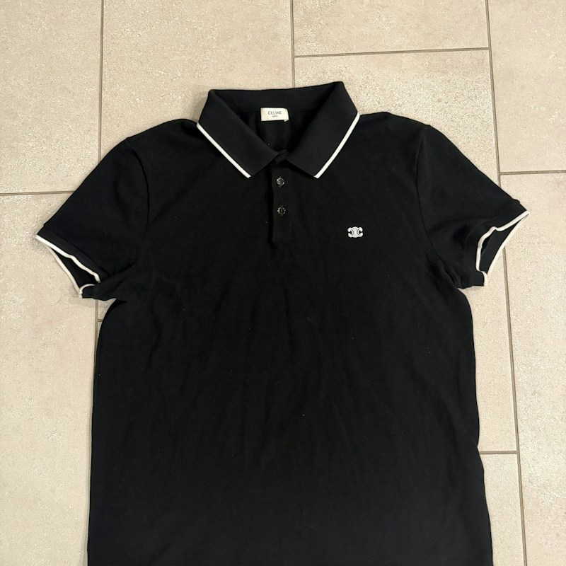 Celine Paris Classic Pique Polo Shirt Black Logo