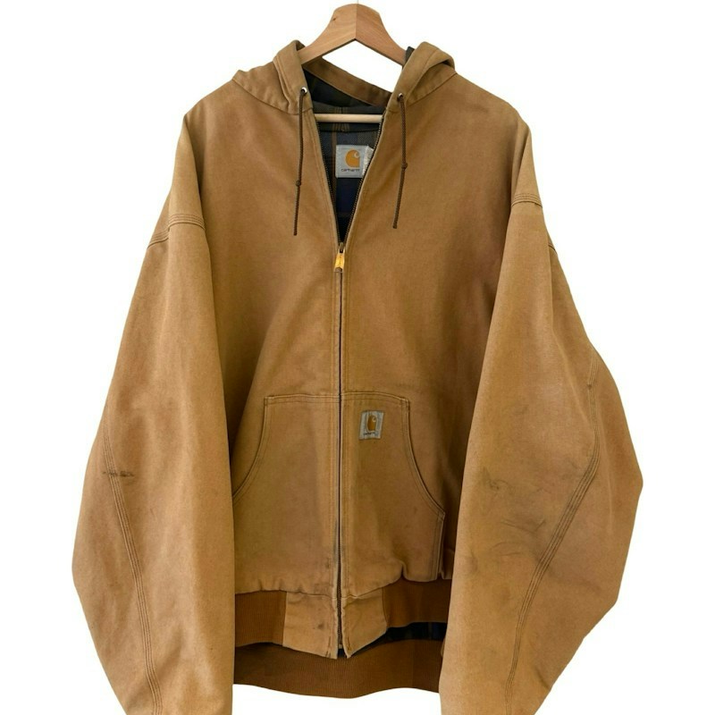 Vintage Carhartt Tan Flannel Lined Hooded Jacket