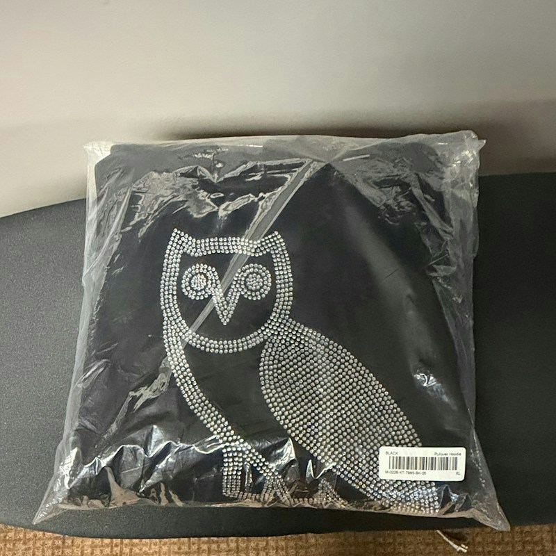 OVO Rhinestone Owl Pullover Hoodie Black