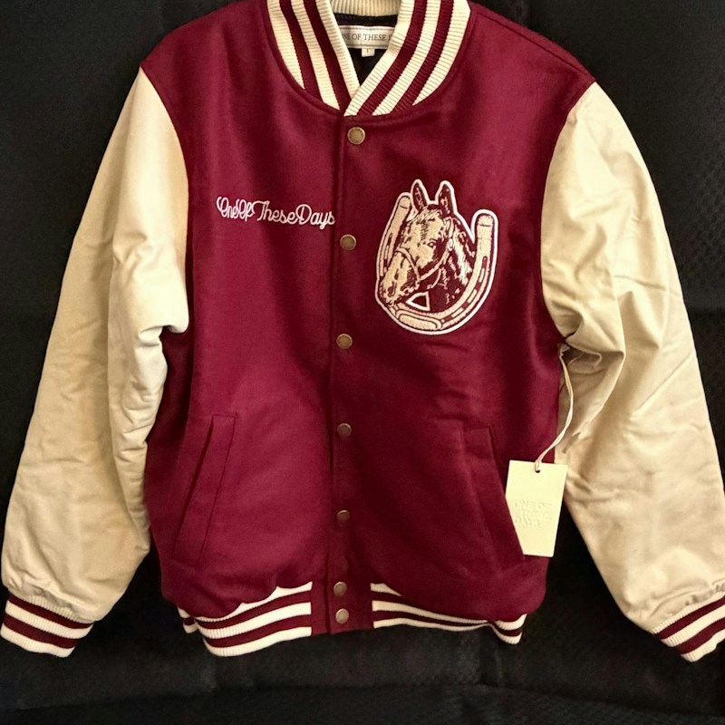 One Of These Days Varsity Jacket Burgundy