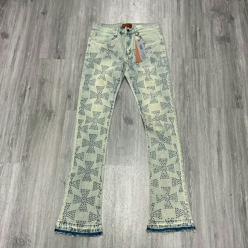 Waimea Rhinestone Cross Stacked Fit Jeans Dirty Vintage