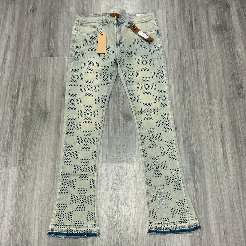 Waimea New York Rhinestone Cross Denim Jeans Light Blue