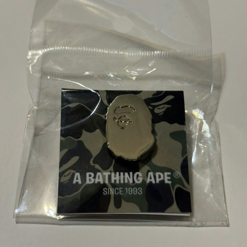 A Bathing Ape Ape Metal Pin Badge Silver