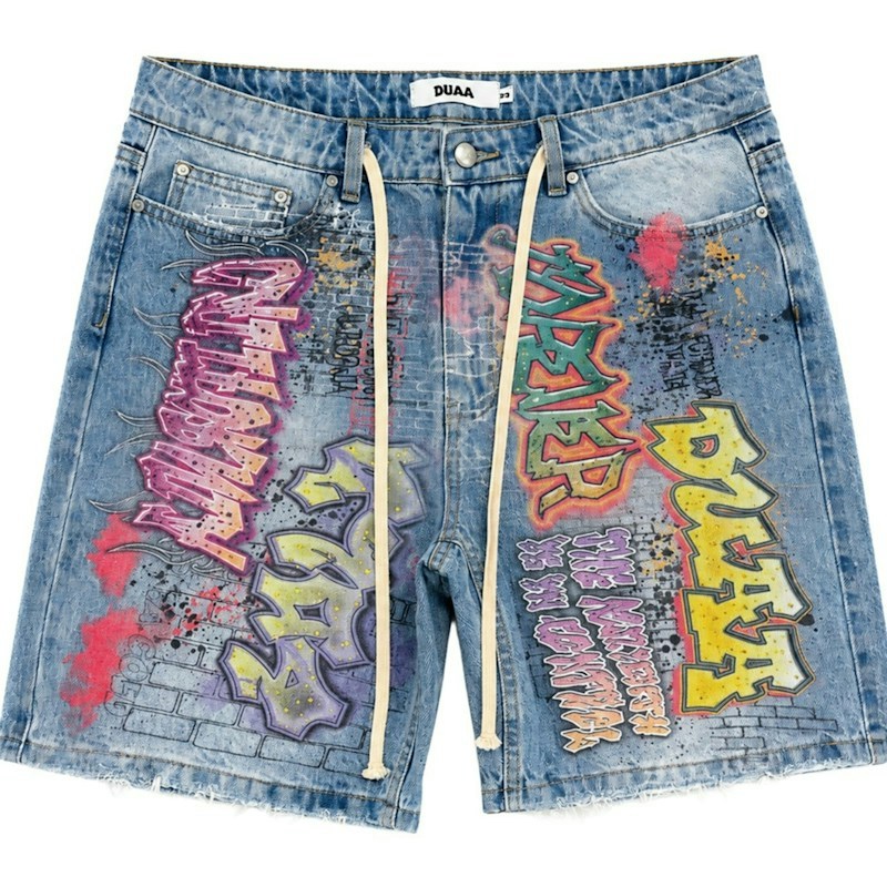 DUAA Graffiti Denim Shorts Blue