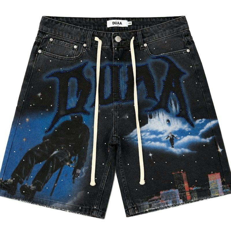 DUAA Printed Denim Shorts Black