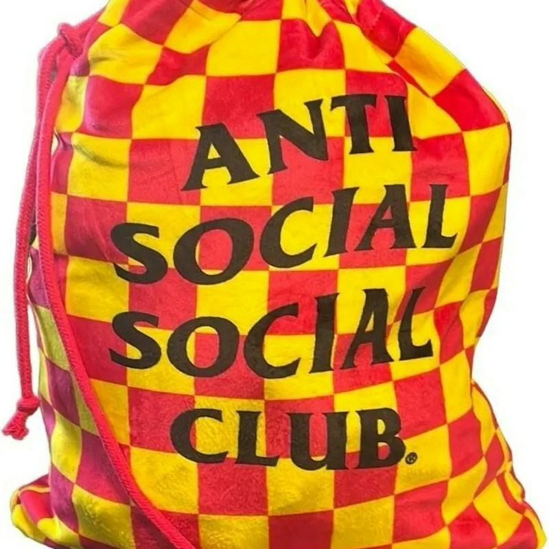 Anti Social Social Club Checkerboard Button Up Shirt and Pants Set Red Yellow Pajama