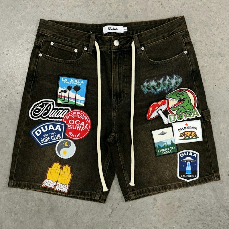 DUAA Denim Patchwork Shorts Brown