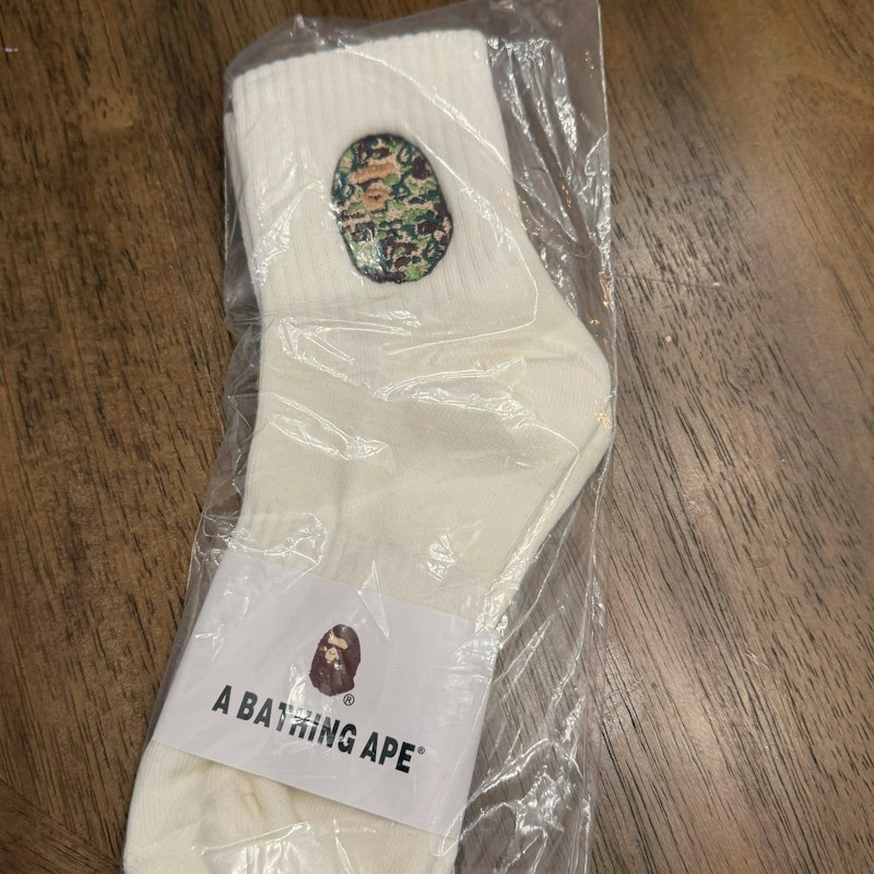 A Bathing Ape Camo Patch Socks White