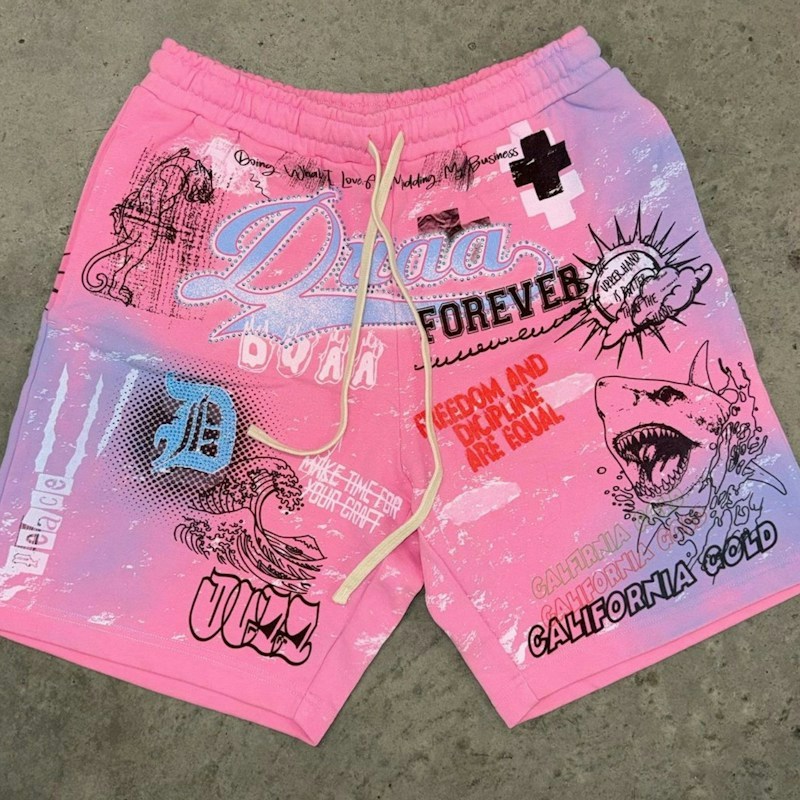 Duaa All Over Print Graphic Shorts Pink