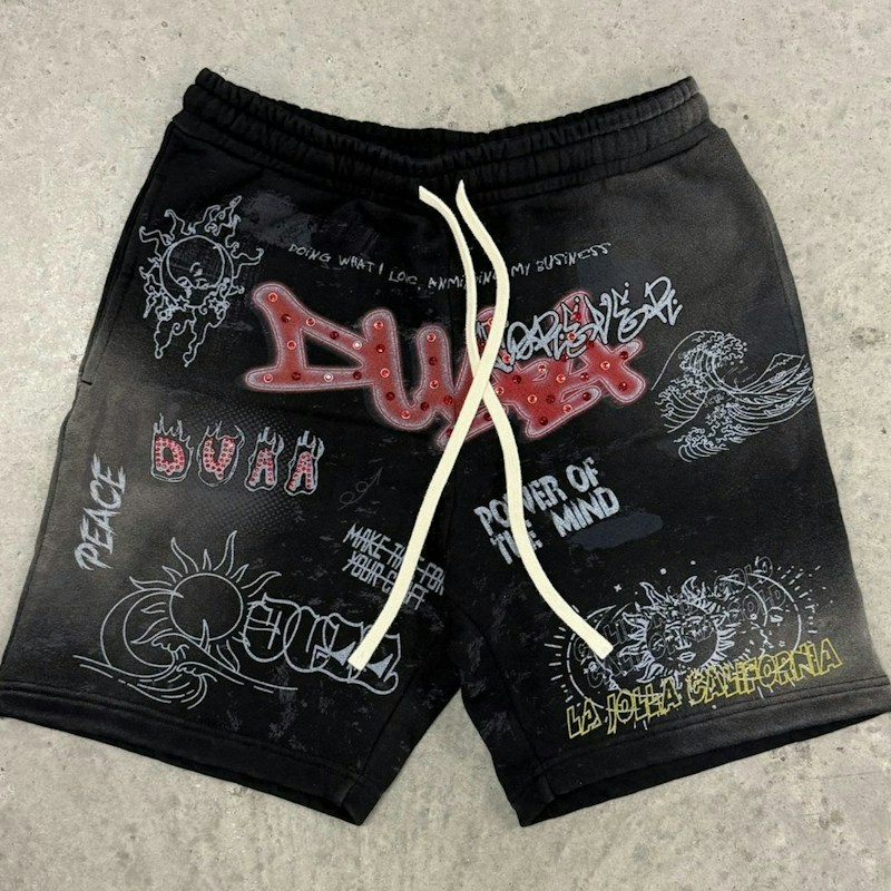 DUAA Graphic Printed Sweat Shorts Black