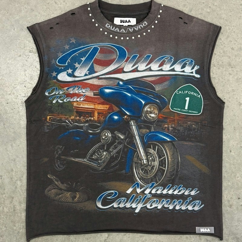 Duaa Motorcycle Graphic Sleeveless Shirt Black