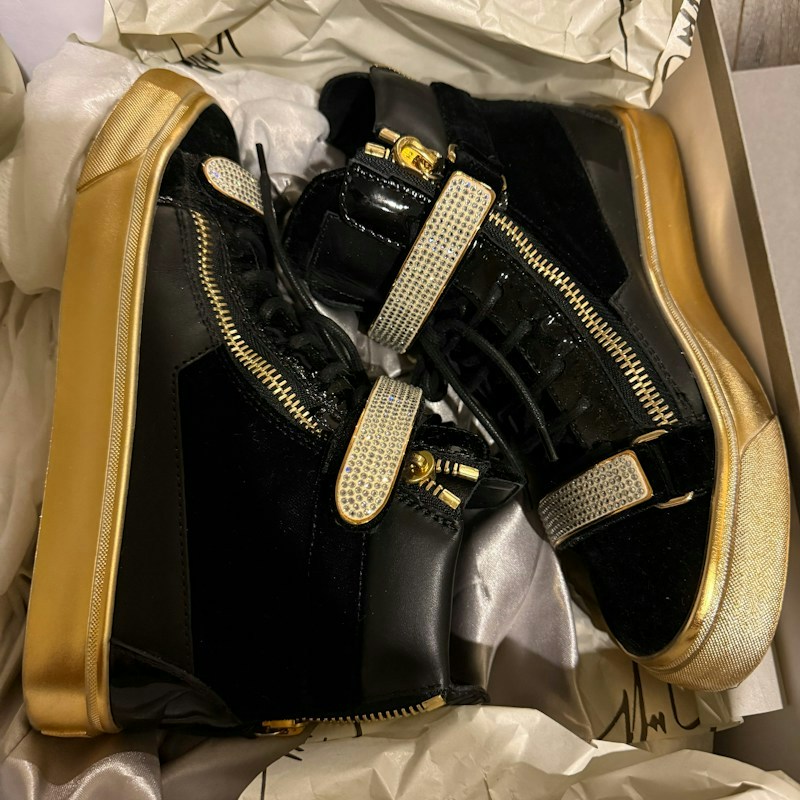 Giuseppe Zanotti High-Top Sneakers Black Gold Rhinestone (Women's)