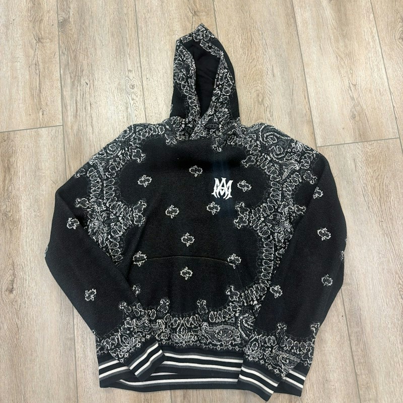 Amiri Bandana Knit Hoodie Black White