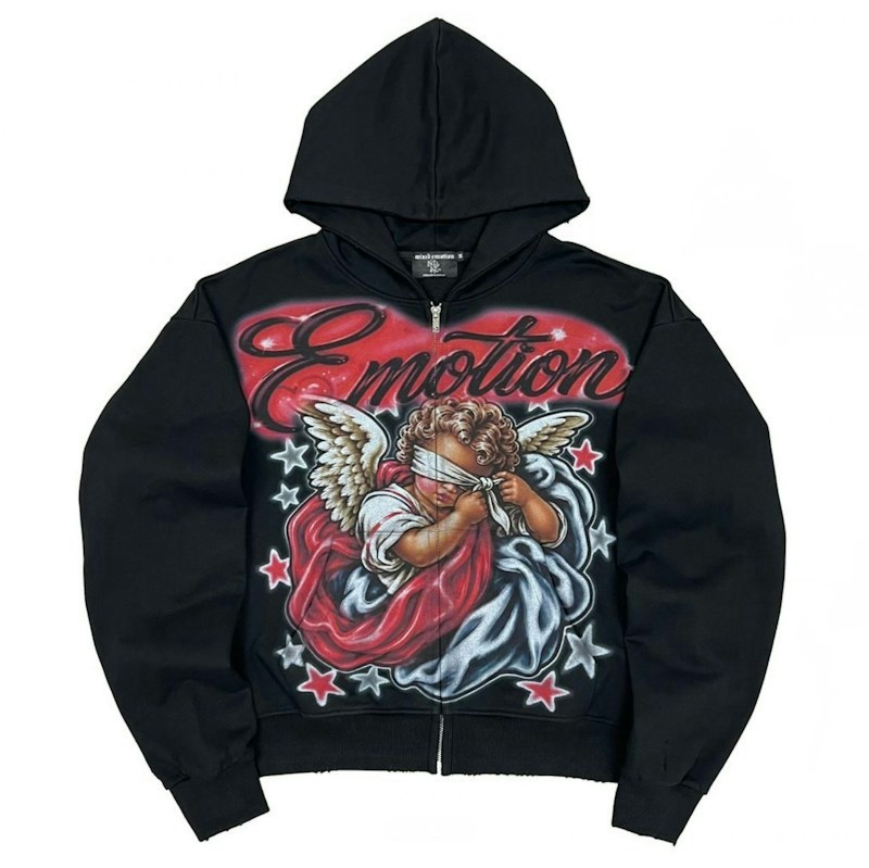 Mixed Emotion Angel Zip-Up Hooded Sweatshirt Black