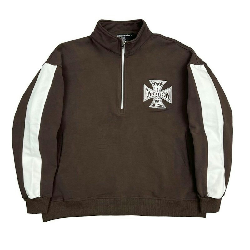 Mixed Emotion Quarter Zip Sweatshirt Brown White