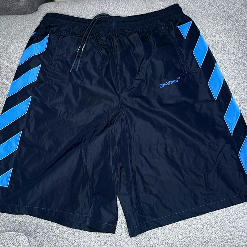 Off-White Diag Outline Track Shorts Outerspace Peac