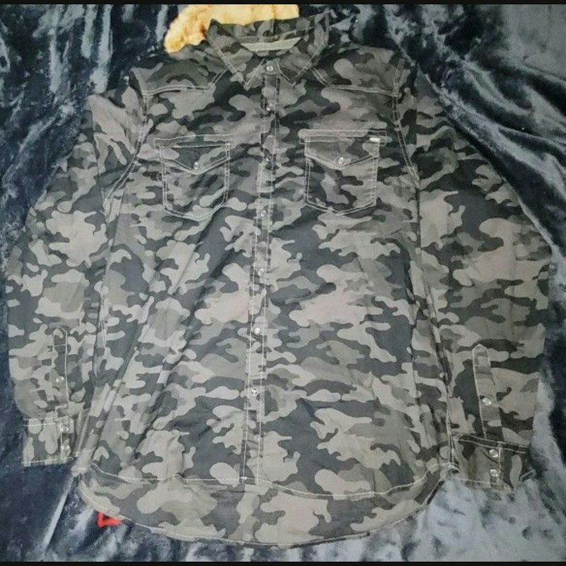 Guess Camouflage Long Sleeve Button-Down Shirt Black