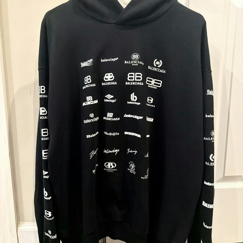 Balenciaga Multi Logo Hoodie Black