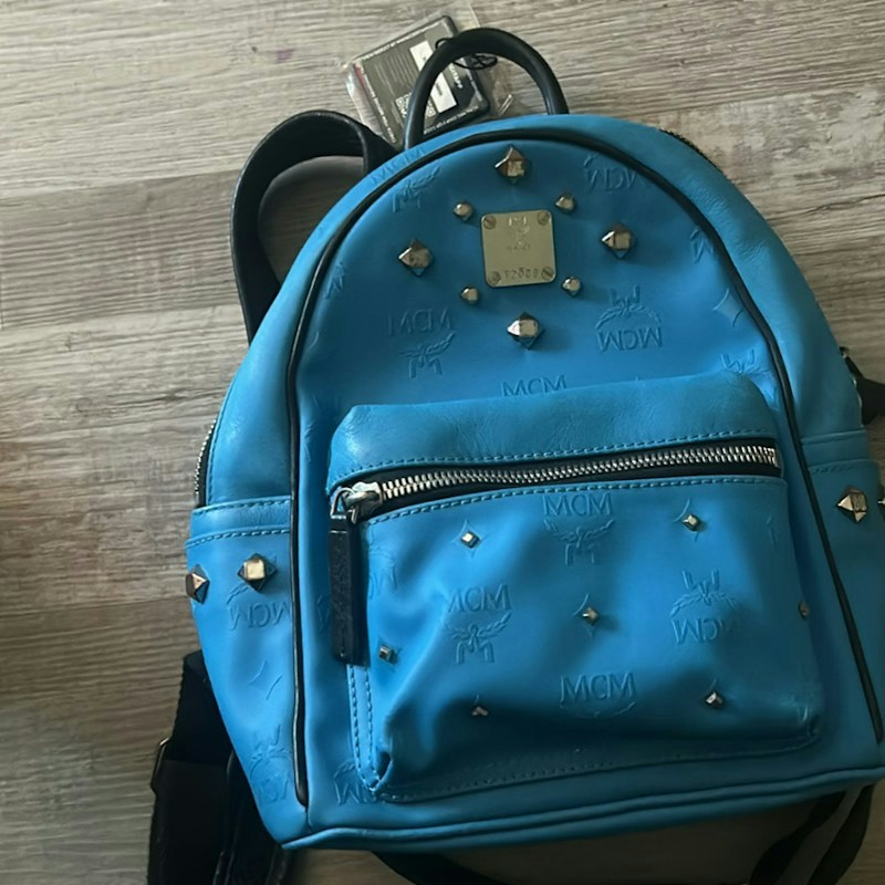 MCM Monogram Studded Mini Backpack Blue