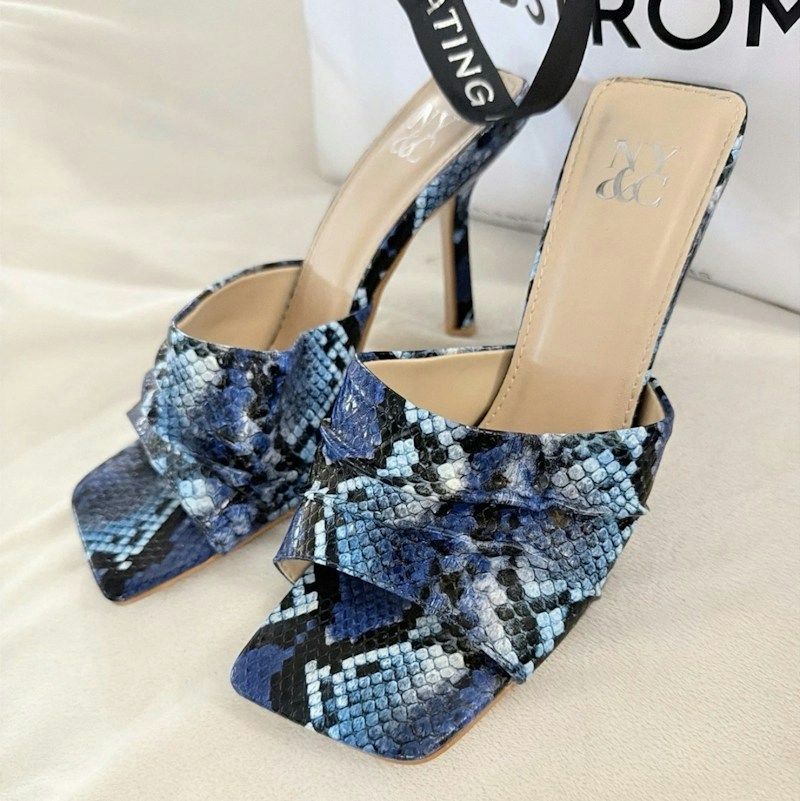 New York & Company Breena Heel Mule Blue Python Print (Women's)