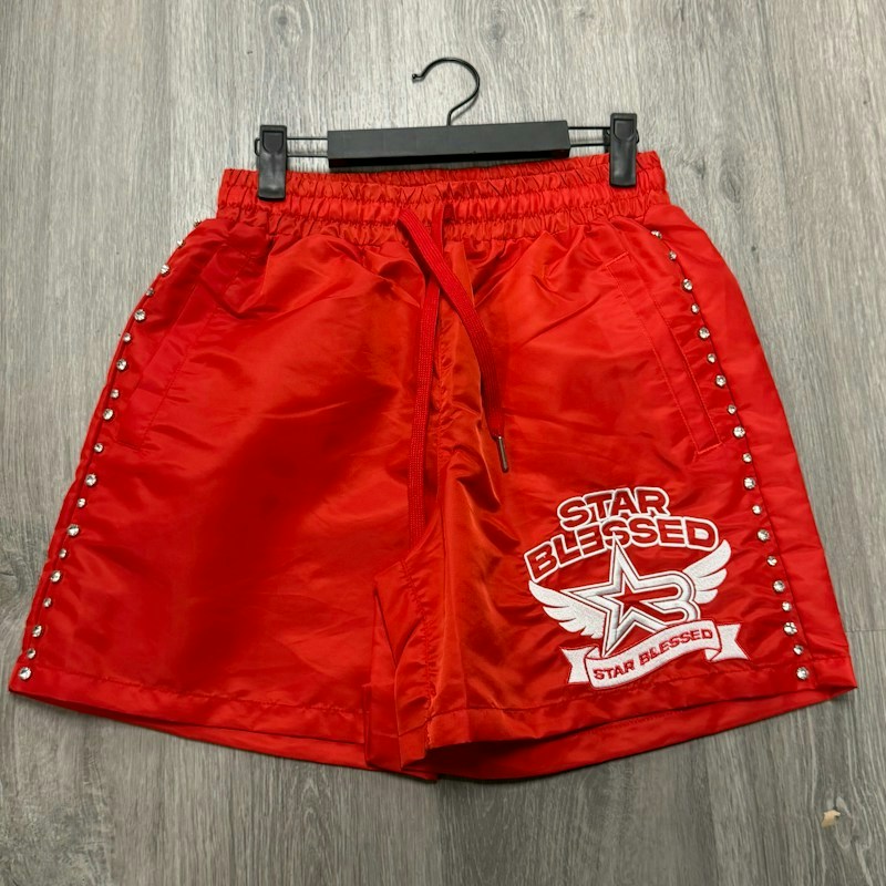 Star Blessed Rhinestone Shorts Red