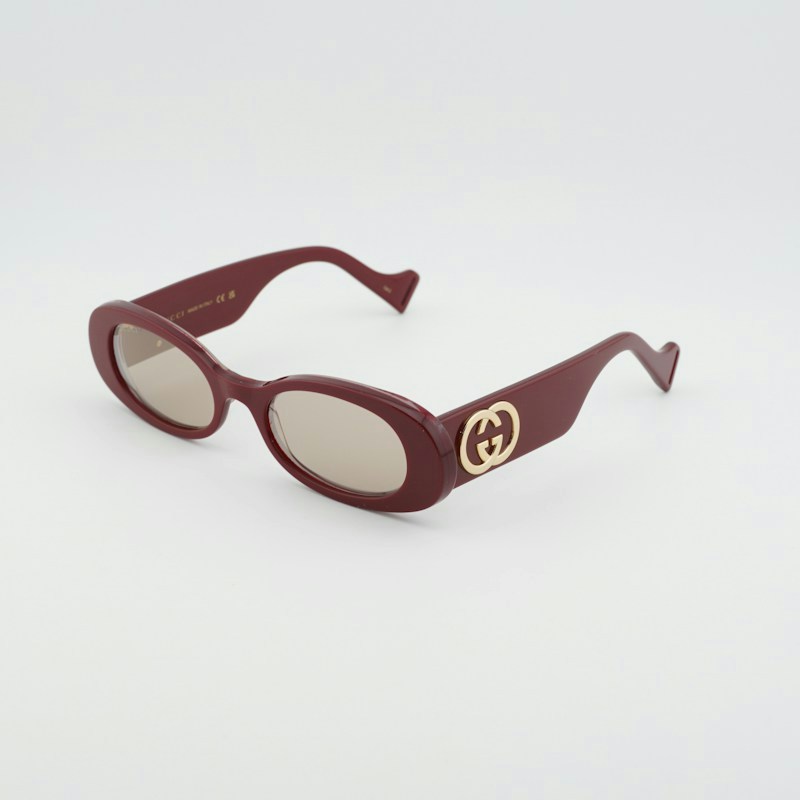 Gucci GG0517S Oval Sunglasses Burgundy / Brown with Light Mirror