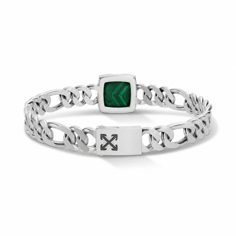 Off-White Silver Chain Bracelet with Green Stone