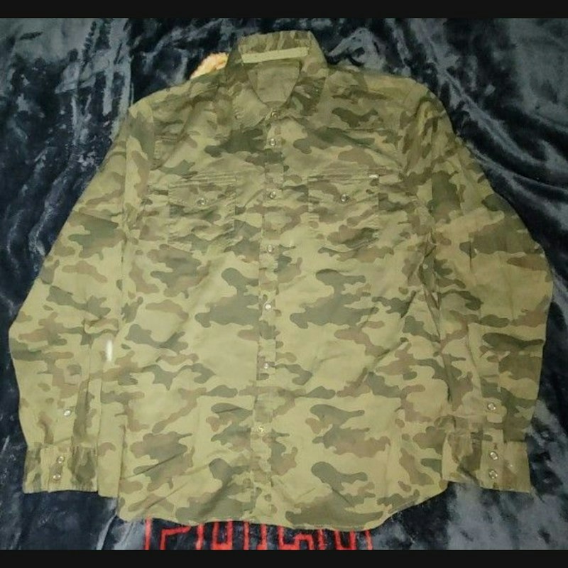 Guess Camouflage Long Sleeve Button Down Shirt Green