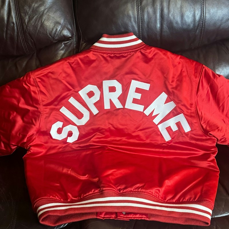 Supreme Mitchell & Ness Satin Varsity Jacket Red