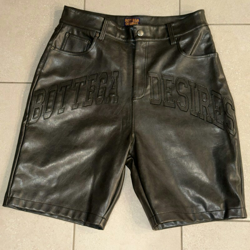 Bottega Desires Leather Shorts Black/Grey