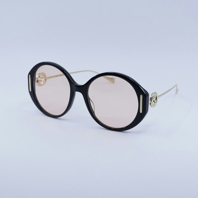 Gucci GG1202S 002 Round Sunglasses Black/Gold / Gold Pink