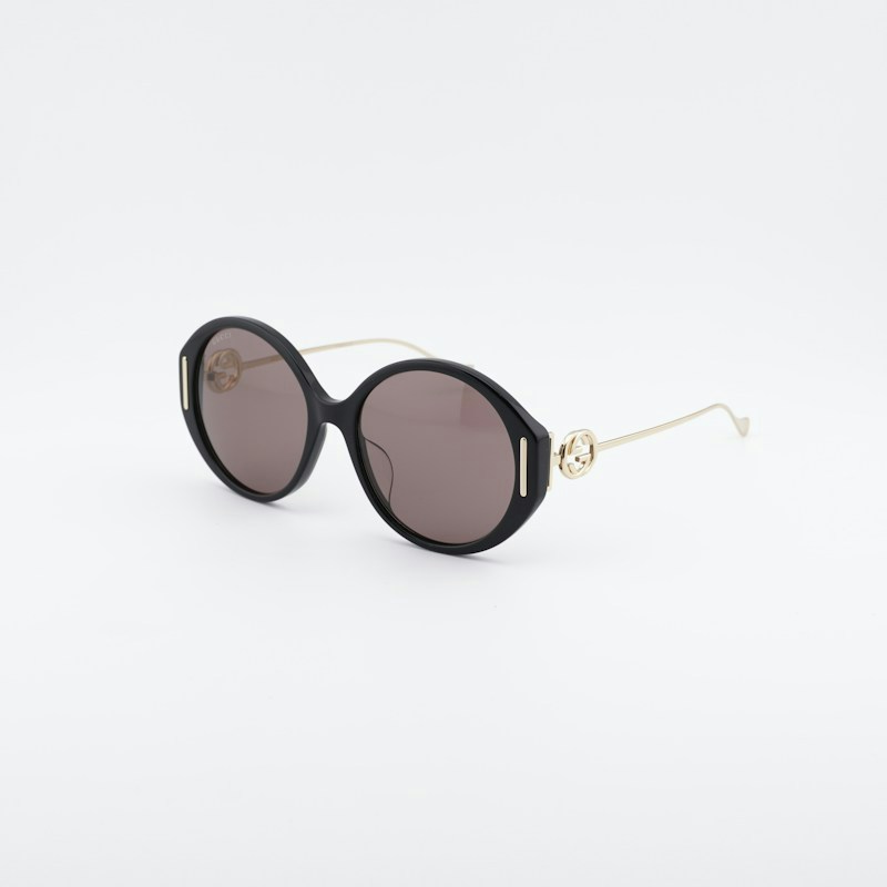 Gucci GG1202SK 001 Round Sunglasses Black / Brown