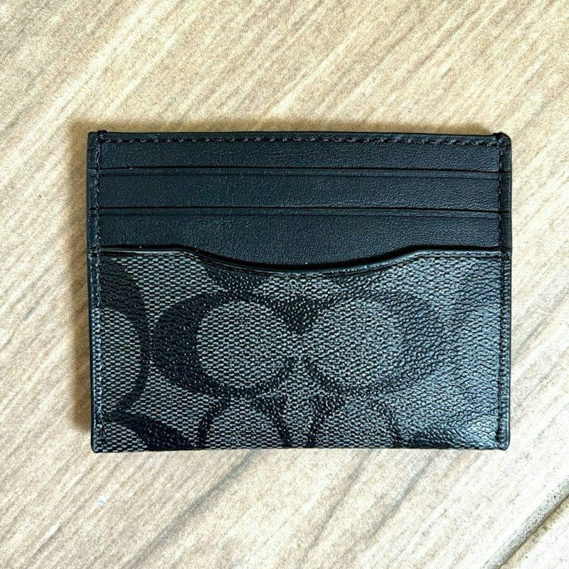 Coach Signature ID Card Case Charcoal Black