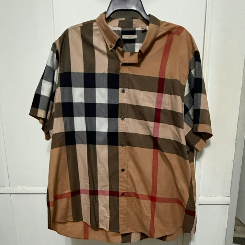 Burberry Brit Plaid Long Sleeve Button Down Shirt Beige