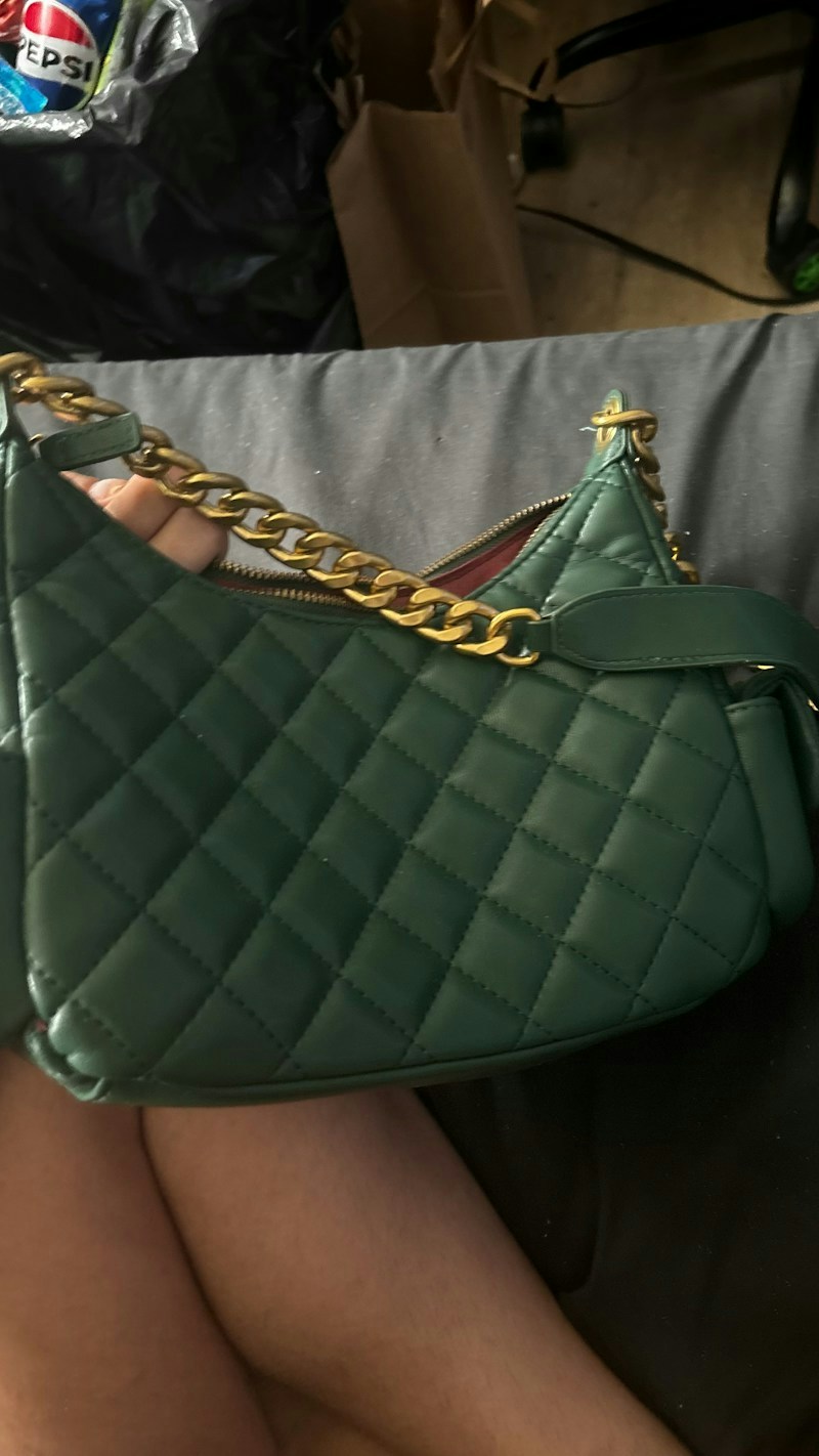 Chanel Quilted Multi Pocket Handbag Green