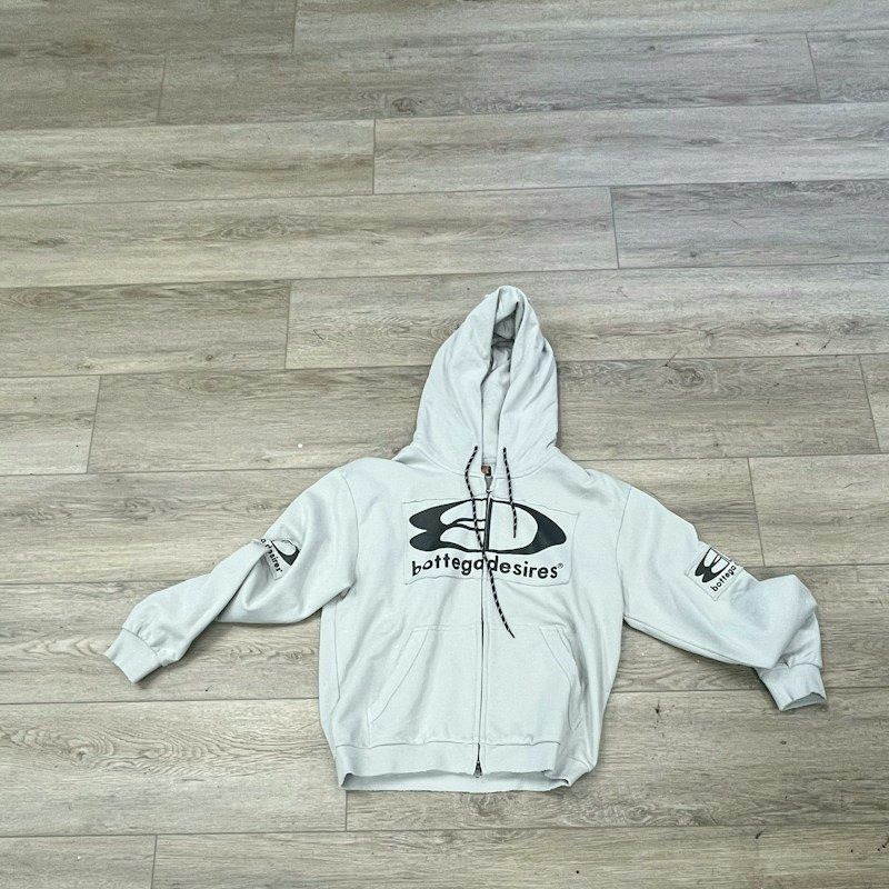 Bottega Desires Zip-Up Hooded Sweatshirt Grey