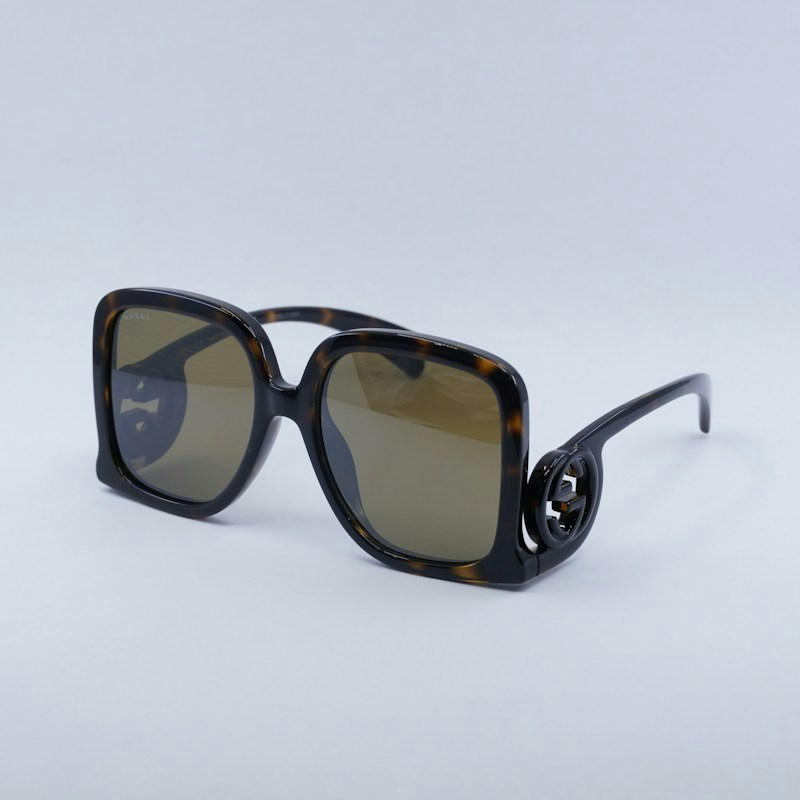 Gucci GG1326S 007 Women Square Sunglasses Dark Havana / Brown Mirror