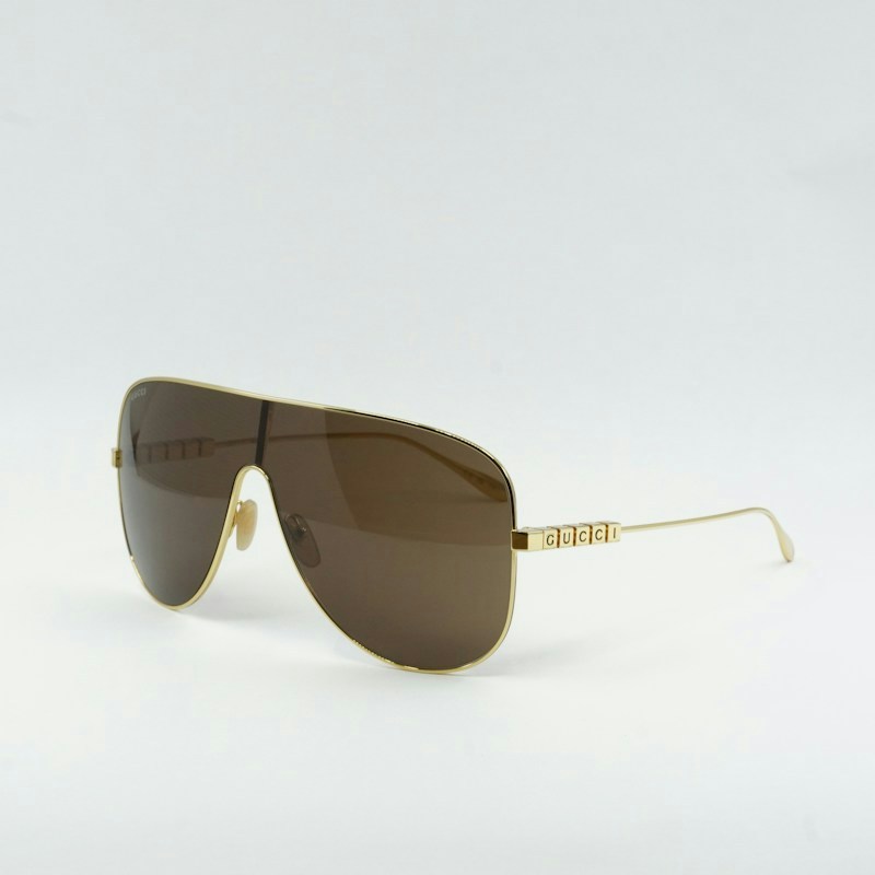 Gucci GG1436S 002 Shield Sunglasses Gold/Brown