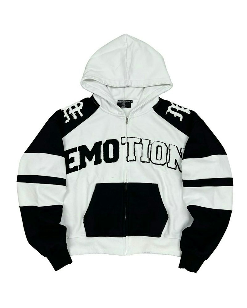 Mixed Emotion Varsity Hoodie Black White