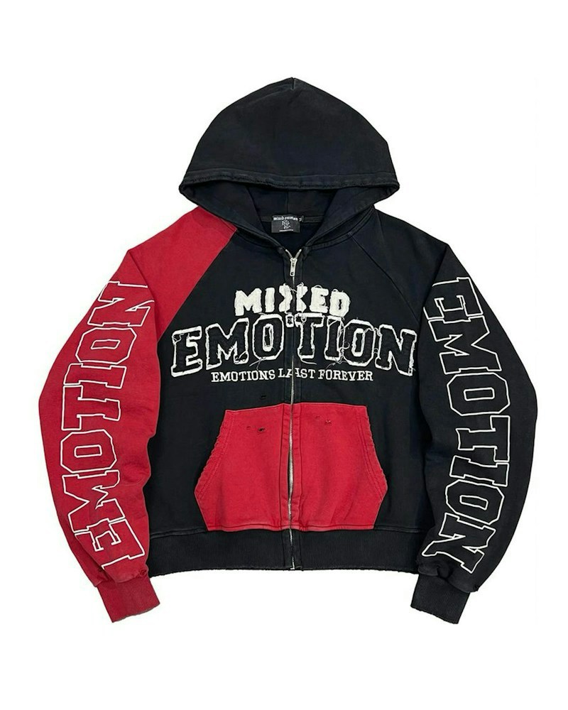 Mixed Emotion Zip Up Hoodie Black Red