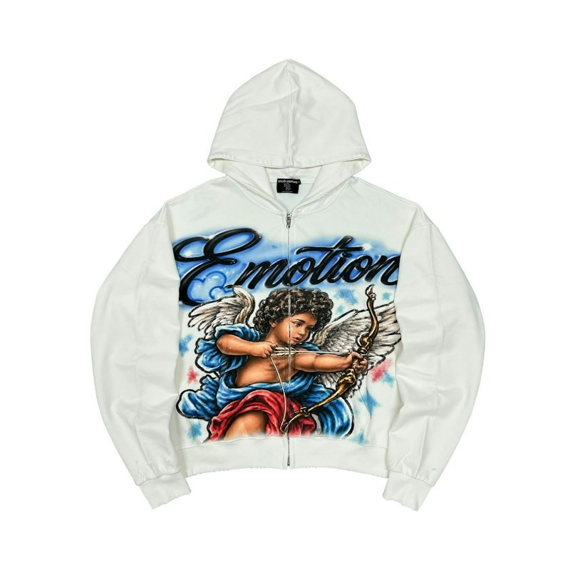Mixed Emotion Zip Up Hooded Sweatshirt White
