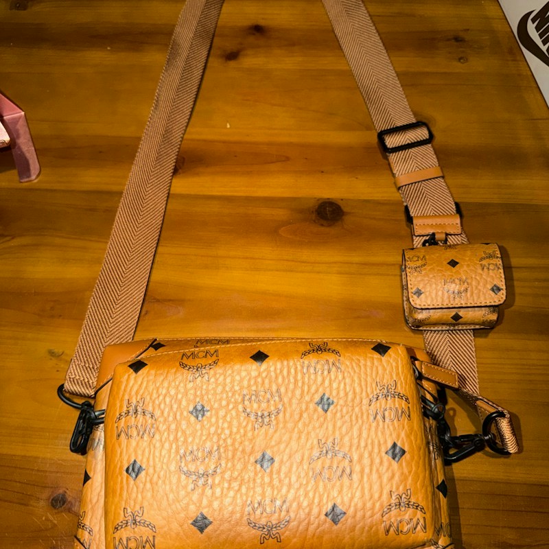 MCM Visetos Multi Pouch Crossbody Bag Cognac