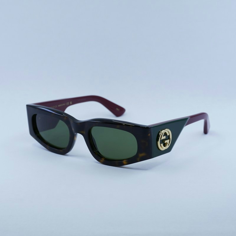 Gucci GG1664S 002 Square Sunglasses Dark Havana with Red/Dark Green