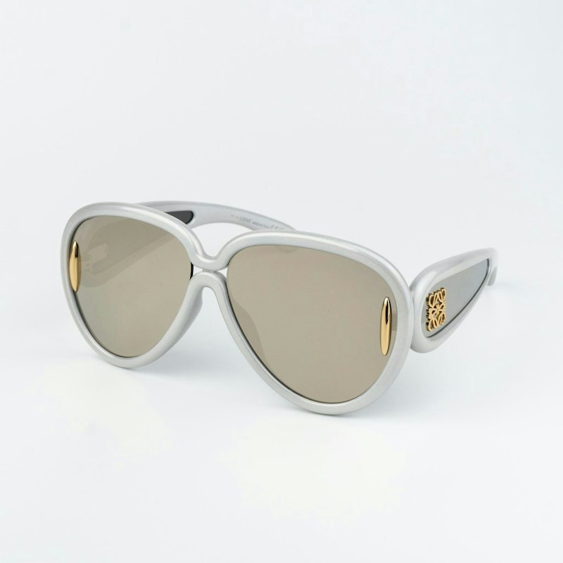 Loewe x Paula's Ibiza Women Sunglasses Sparkle Metallic White Gold Mirror Pilot LW40132I 24C