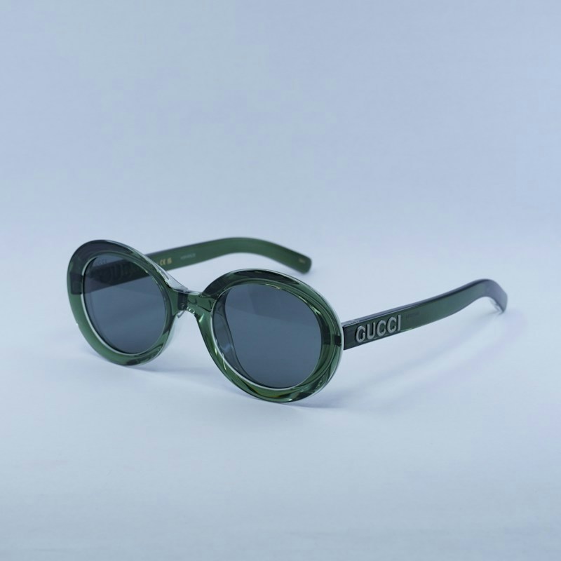Gucci GG1722SA 005 Runde Sonnenbrille, transparent, dunkelgrün/rauchgrau