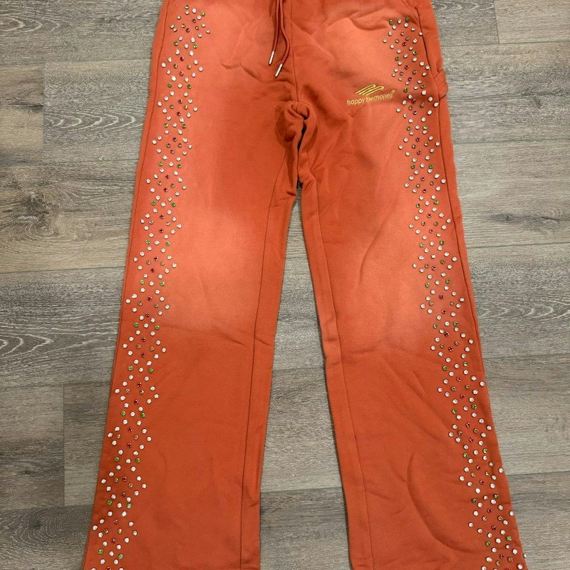 HMDD Rhinestone Crystal Sweatpants Orange
