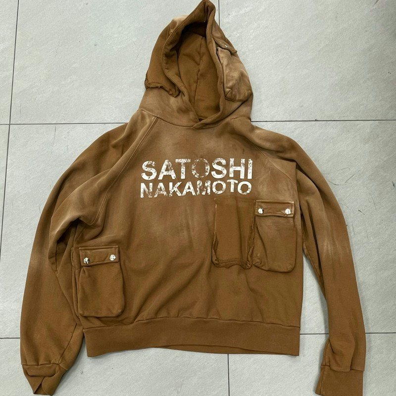 Satoshi Nakamoto Pocket Hoodie Brown