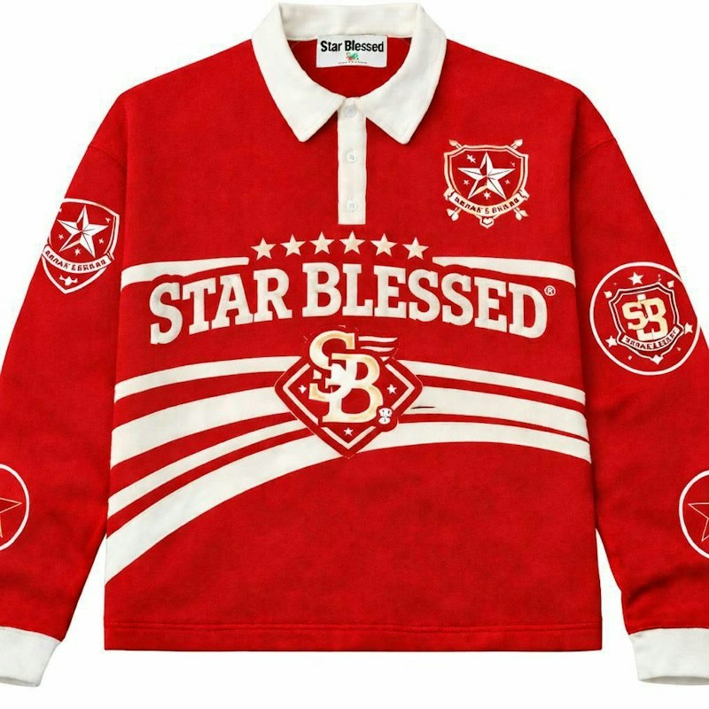 Star Blessed Langarm-Poloshirt Rot