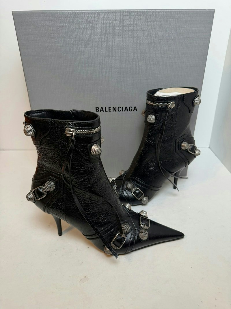 Balenciaga Cagole 90mm Booties Black Arena Lambskin (Women's)