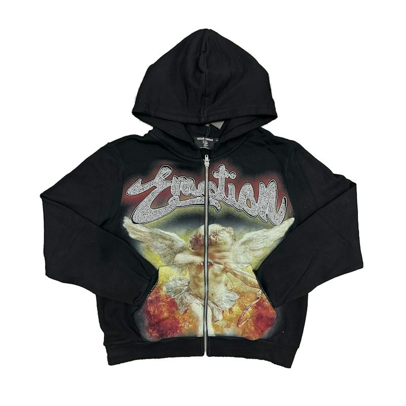 Emotion Full Zip Rhinestone Hoodie Black